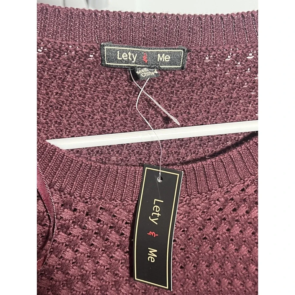 Lety & Me Women's Burgundy Knit Sweater Size S with Tan Elbow Patches